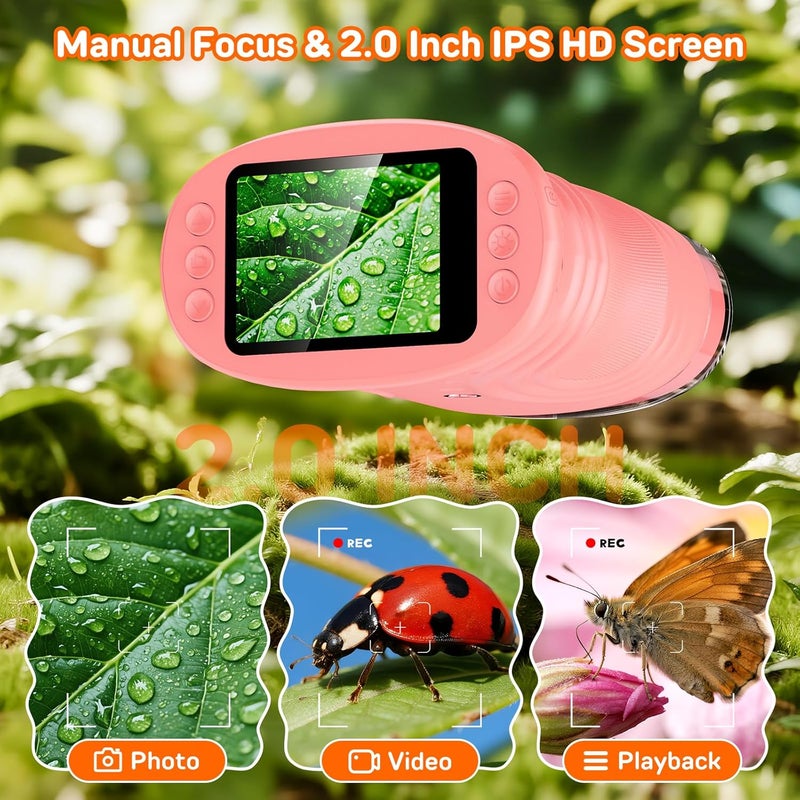 Ashfly 1000X Handheld Digital Microscope for Kids with 2.0" IPS Screen, Portable STEM Science Lab Toy, Rechargeable Pocket Microscope Educational Gift for Boys & Girls Age 4-6 8-12, Pink - Image 2